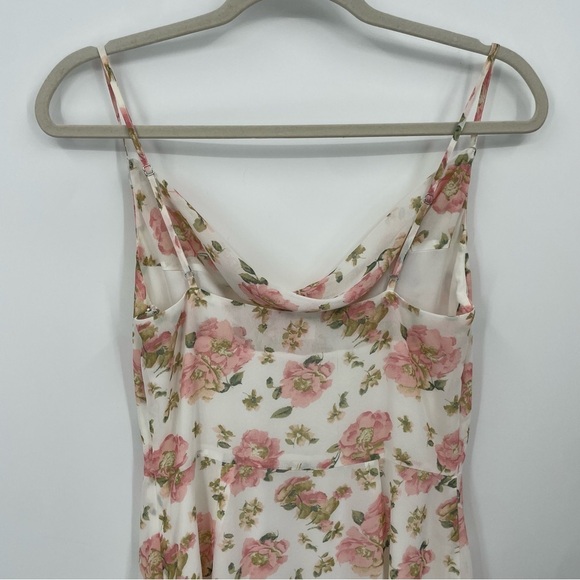 LPA white pink Floral Maxi long Dress Sz S spaghetti strap draped neckline - Picture 6 of 14